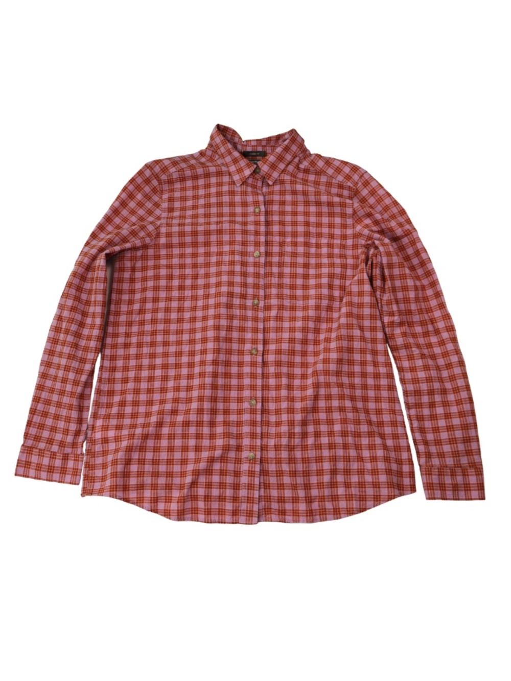 Eddie Bauer Women's Tall Large Plaid Button Up Shirt Pink Rust Long Sleeve